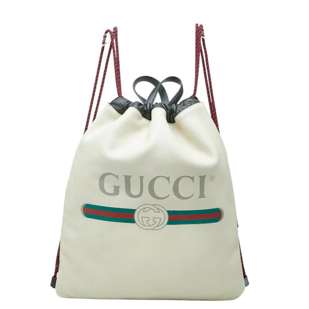 Gucci Sherry Drawstring Backpack Ivory White Leather